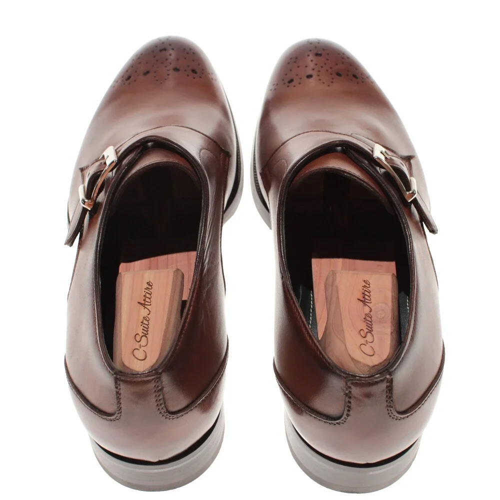 Pastori NWB Single Monk Strap Dress Shoes Size 10.5 US in Brown Leather